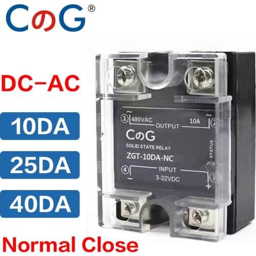 CG 10A 25A 40A DA NC Normally Closed SSR Single Phase DC Control AC Heat Sink SSR-10DA 25DA 40DA NC Solid State Relay