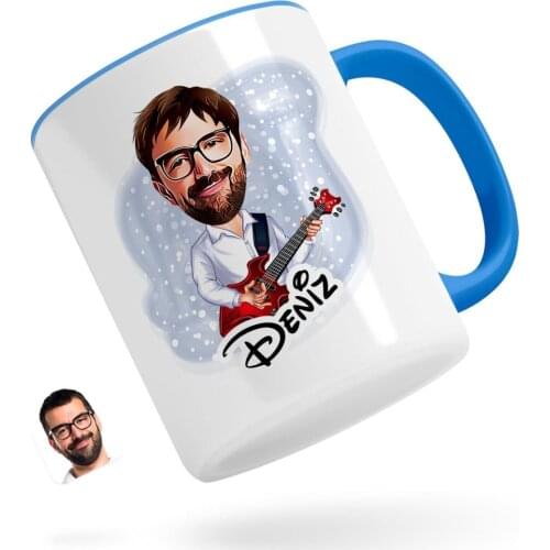 Personalized Men 'S Guitarist Caricature Of Blue Mug Bardak-2