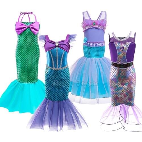 Girls Little Mermaid Dress Cosplay Costumes For Kids Baby Girl Mermaid Dress Up Sets Children for Halloween Party 3-12 Years