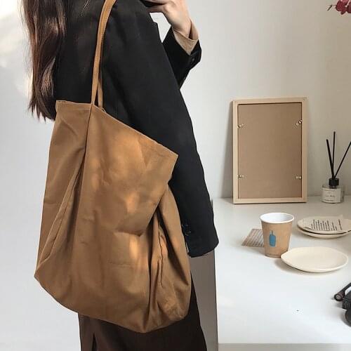 Simple Canvas Shoulder Bag Large-capacity Shopping Tote Handbag Literary All-match Retro Solid Color