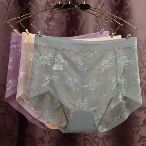 Plus Size Womens Panties with High Waist Sexy Lace Summer New Quick-drying Thin Large Size Mesh Transparent Panties for Women