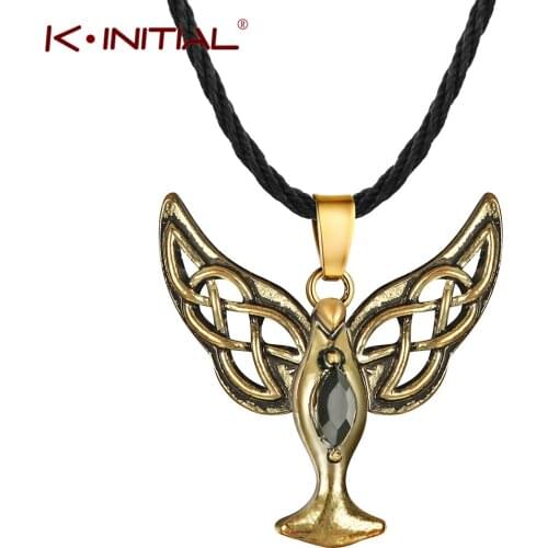 Kinitial Retro CZ Angel Wing Necklace Charm Animal Phoenix Bird Pendant CZ Eagle Necklace Tone for Men Gift Amulet Choker Bijoux