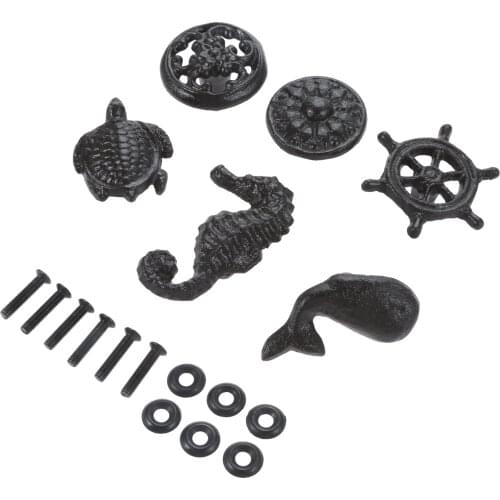 Ocean Style Handle Beach Themed Pull Whale/Sea Turtle/Seahorse/Wheel/Flower/Hollow Round Knob w/screw Iron Bathroom Furniture
