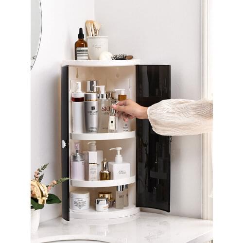 Bathroom Kitchen Stuff Makeup Bath Room Storage Rack Plastic Waterproof Corner Shelf with Door Plastic Triangle Shower Organizer