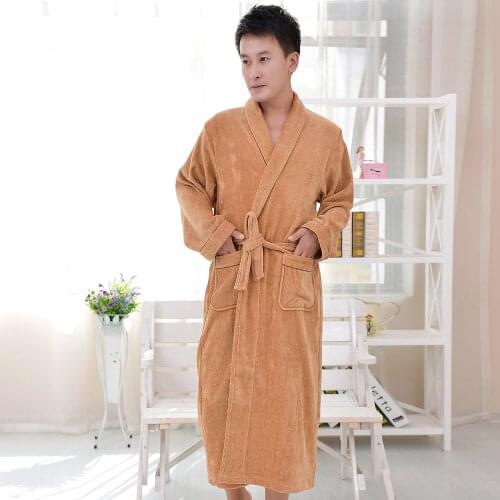Khaki Color style velour night gown sleepwear bathrobe men super soft