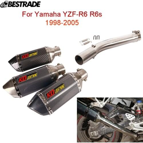 Exhaust System For Yamaha YZF-R6 R6S 1998-2005 Motorcycle Exhaust Middle Link Connect Pipe Slip51mm Muffler Tube Stainless Steel