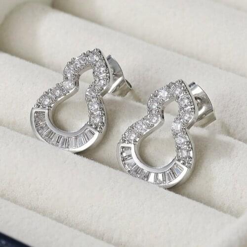 Micro Inlay Shine Zircon Hollow Gourd Earrings Women Brand Show Jewelry Fashion Stud Earrings Simple Luxury Earings Z194