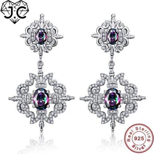 J.C Brilliant Rainbow & Ruby White Topaz Luxury Earrings Real 925 Sterling Silver Earrings New Hot Fine Jewelry Gift of Women