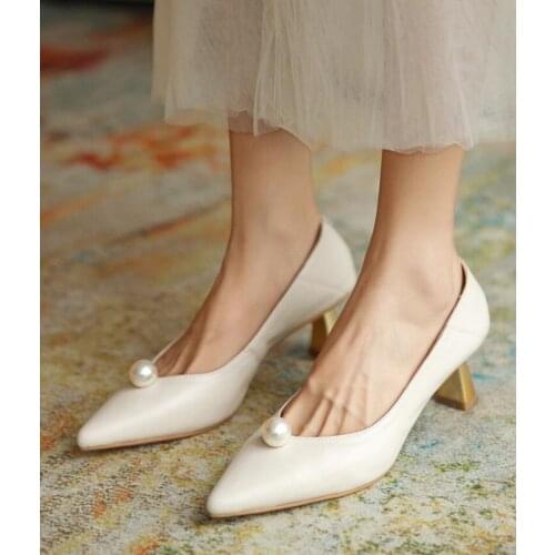 Women Heels Brand Fashion Shoes Party Dress Pumps Autumn Point Toe Lady High Heels Metal Wedding Shoes 2021 New Arrival