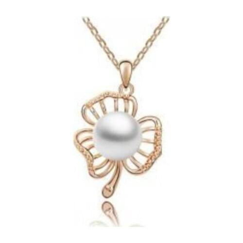 Lovely gift promotion top quality hot popular hollow Clover flower imitation pearl necklace fashion jewelry women