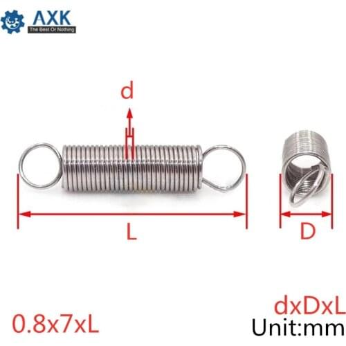 20Pcs 0.8 x 7mm 0.8mm Stainless Steel Tension Spring With Dual Hook Extension Springs Outer Diameter 7mm Length 25-60mm