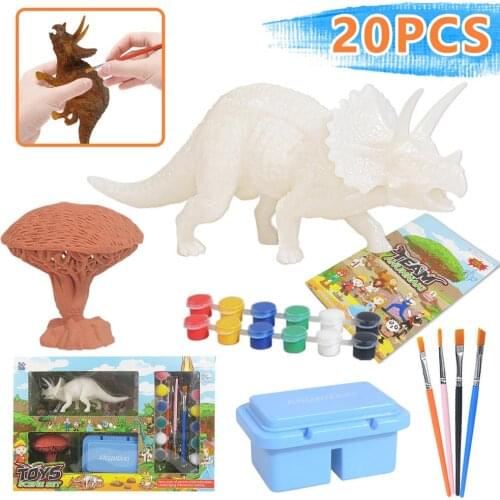 20PCS DIY Color Painting Animal Jurassic Dinosaur Brachiosaurus Stegosaurus Tyrannosaurus Rex Model Drawing Kids Toys