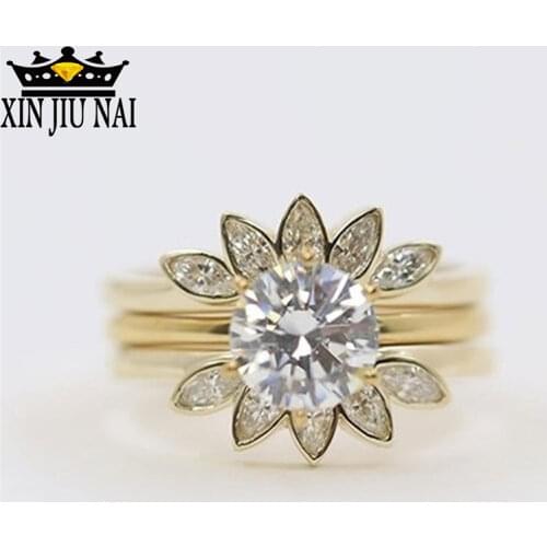 3pcs/Set Vintage Flower Rings Set For Women Silver /Gold /Rose Gold Wedding Sun Flower Creativity Band Jewelry 925 white ring