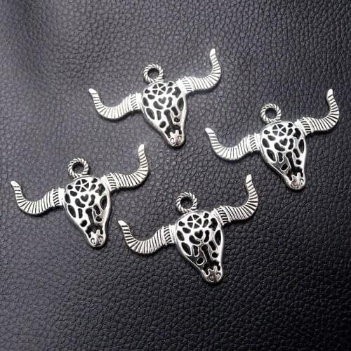 4pcs/lot Silver Plated Cow Head Charm Metal Pendants DIY Necklaces Bracelets Jewelry Handicraft Accessories 49*34mm P696