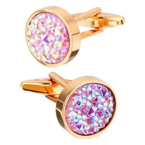 5pairs/lot Shining Gold Round Cufflinks Copper Rhinestone Cuff Links Wedding/Business Suit Cuff Button Mens Jewelry Gift