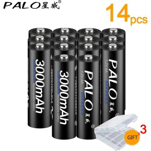 14 pieces 100% Original PALO 1,2V AA rechargeable batteries 3000 mAh 2A batteries Ni-mh rechargeable battery for flashlight