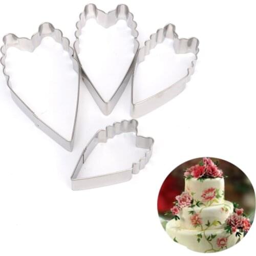 Free Shipping New 4pcs Heart Peony Flower Fondant Sugar Craft Cake Biscuit Cutter Decorating Mould Tool A707