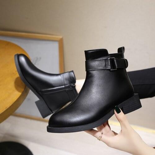 Buckle Ankle Boots Winter Warm For Women Outdoor Shoes Leather Boots Women Slip Snow Boots Waterproof Winter Leather U11-89