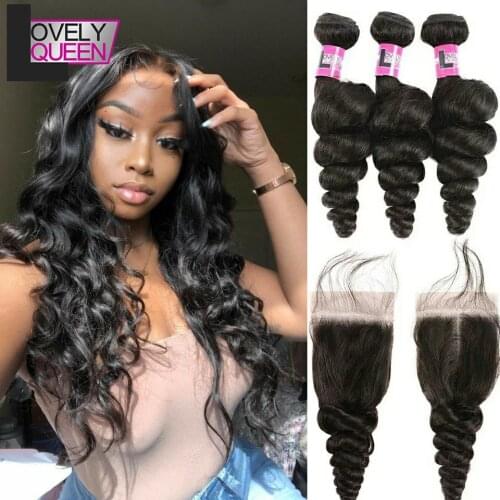 Brazilian Hair Loose Wave Bundles with Closure Human Hair Wavy Bundles 3 Bundles with Closure Cheap Bundles of Hair with Closure