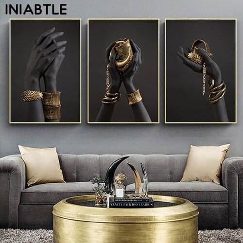 Black And Gold Hand With Gold Bracelet Oil Painting On Canvas African Posters Prints Wall Art Picture For Living Room Home Decor