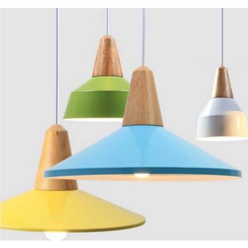 Modern Wood LED Chandeliers Colorful Metal Novelty Indoor Lightings Home Decor Light Fixture E27 Bulb Dining Room Bedroom