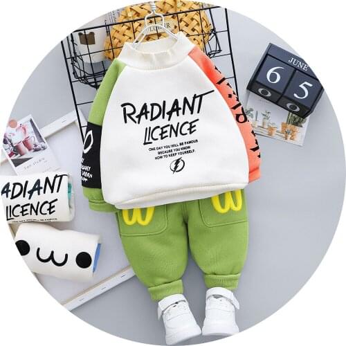 Winter Autumn childrens suit velvet baby boys clothing warm letter Sweatshirt pants 2Pcs toddler girls free shipping clothes