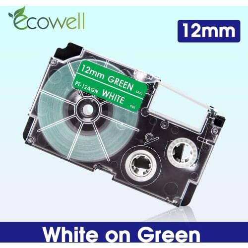 Ecowell 1Pcs XR-12AGN Compatible for Casio KL-60 KL-120 Label printer ribbon 12mm*8m XR-12AGN XR12AGN White on Green Label Tape