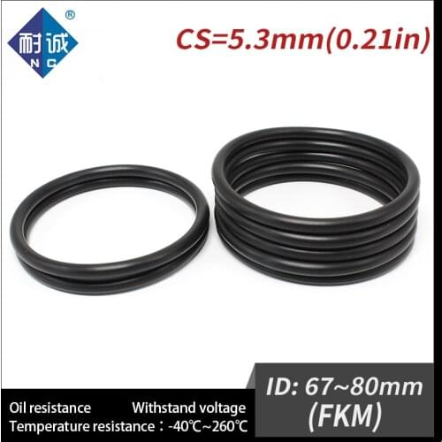 1PC/lot fluoro Rubber Ring Black FKM O ring Seals Thickness 5.3mm ID67/71/72/73/75/76/77.5/80mm Rubber O-Rings Fuel Washer
