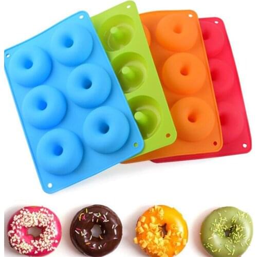6 Cavity Donut Mold Silicone Non-stick Baking Tray Heat-resistant Reusable Folded Donuts Maker Colorful Soft Dessert Making Tool