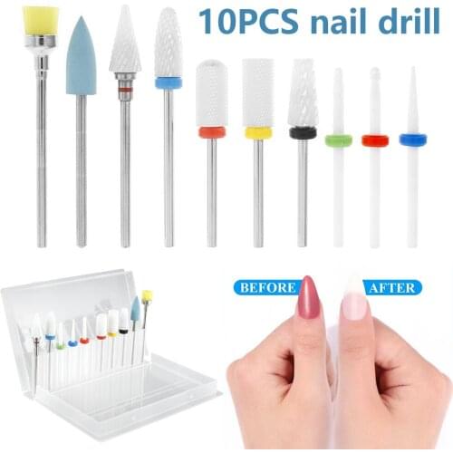 10pcs Milling Cutter Manicure Nail Drill Bits Pedicure Electric Files Nail Drill Bit Feecy Mill Cutters for Removing Gel Varnish