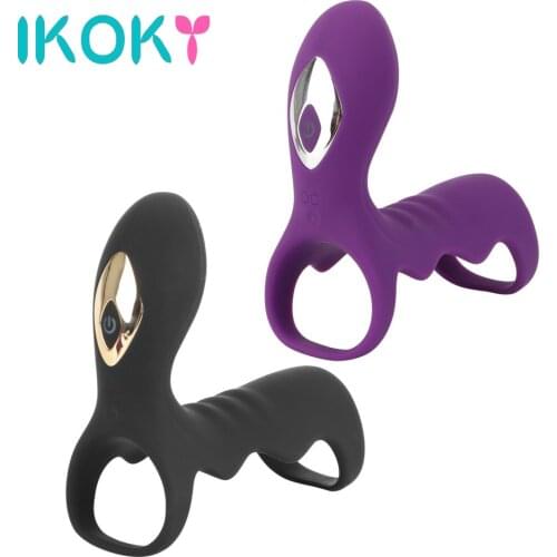 IKOKY Male Masturbation G Spot Stimulation 10 Speed Silicone Penis Rings Sex Toys for Men Vibrator Delay Ejaculation