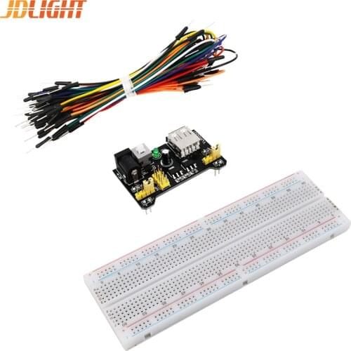 3 in 1 Kit 5V/3.3V MB102 Breadboard power module PCB MB-102 830 points Solderless Prototype Bread board 65 Flexible jumper wires