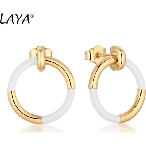 LAYA 925 Sterling Silver Fashion Simple Circle Design White Enamel Drop Earrings For Womens Wedding High Quality Jewelry Gift