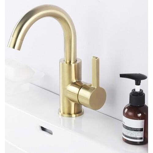 Brushed Gold Brass Bathroom Washbasin Faucet Single Handle Cold And Hot Mixer Tap Bathroom Sink Rotation Tap