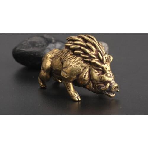 Retro Crafts Copper Small Wild Boar Ornaments Brass Feng Shui Animal Statue Tea Pet Home Decor for Living Room Desk Decorations