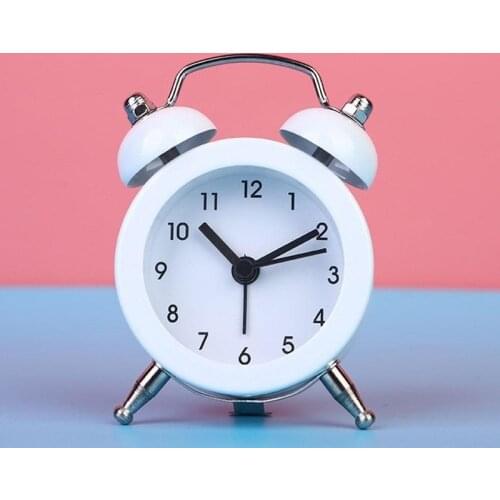 Cute Mini Metal Round Alarm Clock Desk Table Electronic Digital Clock Bedroom Living Room Alarm Clock Creative Home Decoration