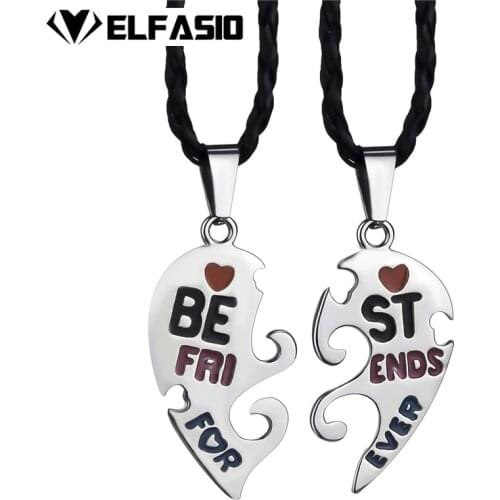 Best Friends Forever Heart Couple Mens Womens Pendant with 2 pcs of 24" Black Necklace Fashion Jewelry LP227