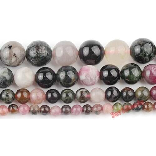 Natural colorful Tourmaline Round Natural Stone Beads For Jewelry Making DIY Bracelet Necklace Anklet 4 6 8 10mm Strand 15