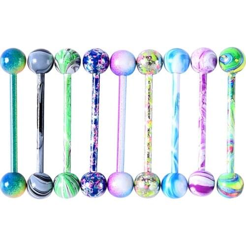 Mix 10pcs New Multicolor Coating Stainless Steel Barbell Tongue Piercing Jewelry Industrial Piercing Nipple Ring