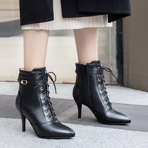 2019 The New Ladies' boots Thin Heel Pointed Toe Boots Women Shoes Pu Leather Ankle Boots For Women Zipper Short Boots Mujer