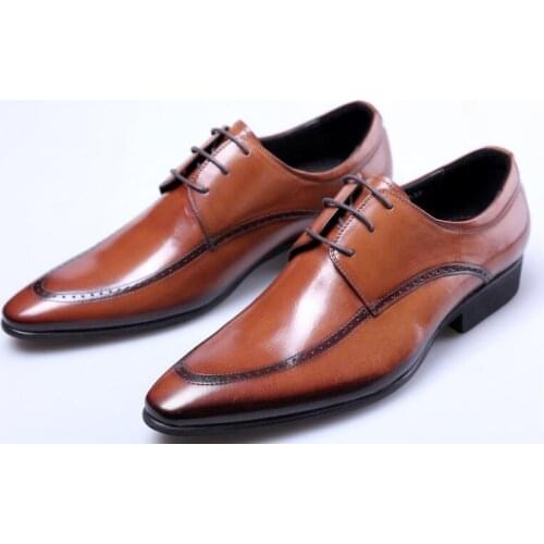 New High top pointed toe handmade retro dress shoes genuine leather brogue shoes fashion lace up mens business shoes
