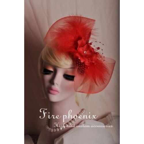 New Arrival Red top hats royal fascinators wedding races cocktail fascinator women feather hat hairpin party hair clip accessory