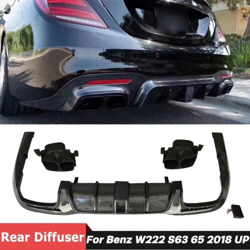 New B Style Carbon Fiber Material Back Bumper Lip Shovel Rear Diffuser For Mercedes Benz W222 S63 S65 AMG 2018 UP