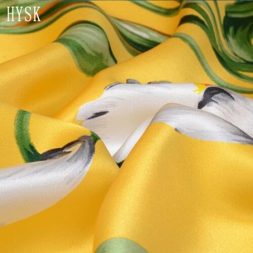 HYSK 100original silk satin fabric hand screen print vintage flower pattern mulbery soy silk amazing floral design for robeC2417