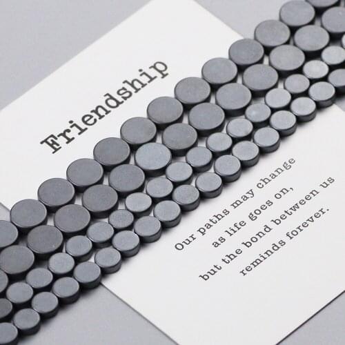Natural Stone Flat Round Matte Black Hematite beads 8/6MM COINS Spacer Loose beads for Jewelry bracelet Making DIY accessories