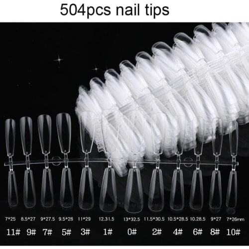 Clear Coffin Shaped Fake Nails, Clear Full Cover Ballerina Artificial False Nail Tips Long Ballet Nails 504pcs 12 Sizes,HG54544