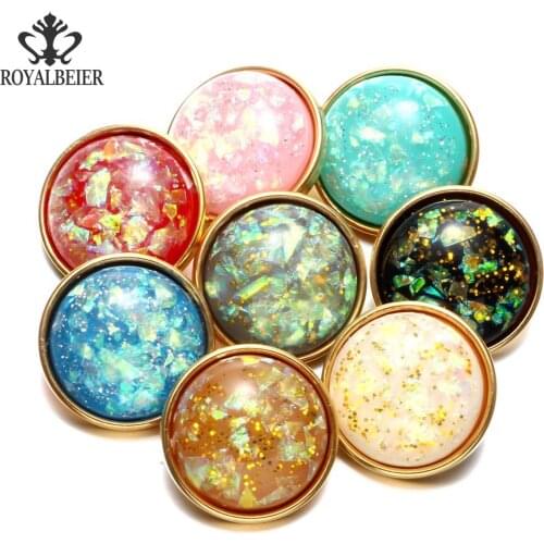 RoyalBeier 8pcs Gold/Silver Color Stone Texture Round Shape Metal Charms 18mm Snap Button For 20mm Snap Bracelet Snap Jewelry