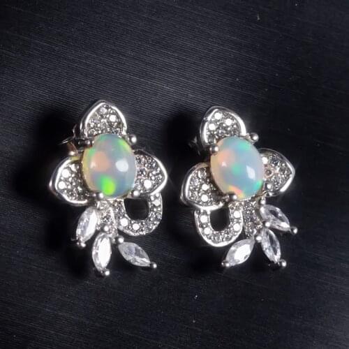 Fine natural opal Earrings for Women Silver With 925 Sterling Sliver Rose gold Heart Wedding&Birthday Jewelry