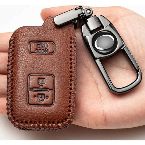 Genuine Leather Smart Car Key Fob Case Cover Holder Shell Keychain Accessories For Toyota 4Runner Tacoma Rav4 Prius Land Cruiser