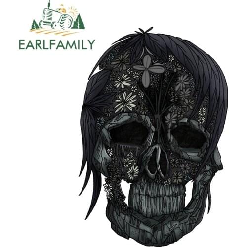 EARLFAMILY 13cm x 10cm Auto Plant Skull Car Stickers and Decals Vinyl Car Wrap Waterproof Funny Decal Car Wall Home Decor